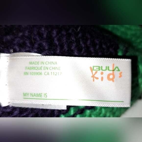 KIDS BULA Lime & Grass Green with Navy Blue Knit PomPom Beanie - Picture 2 of 7